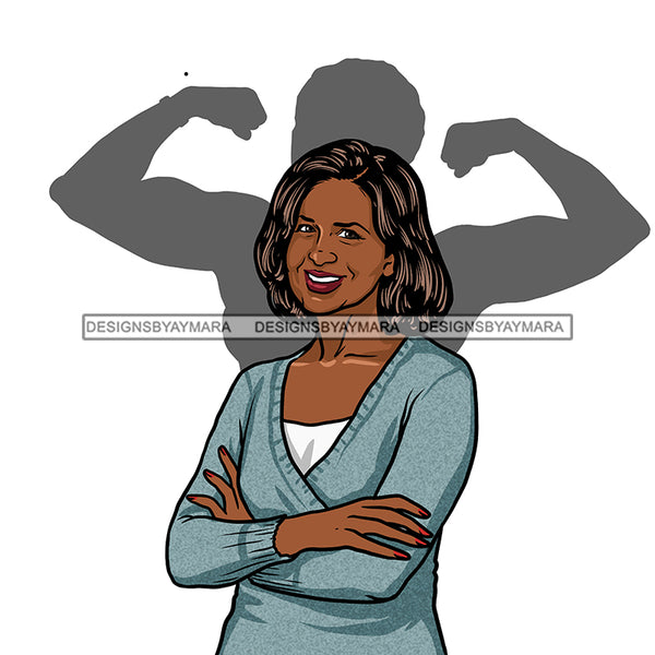 Smiling Older Black Woman Senior Citizen Granny Grandma Gray Hair Blue Sweater Arms Crossed Shadow Skillz JPG PNG  Clipart Cricut Silhouette Cut Cutting