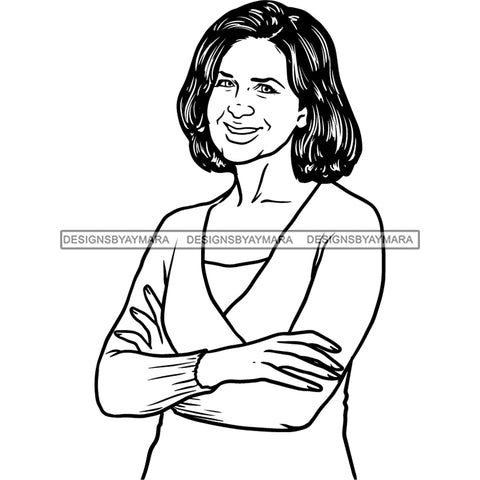 Afro Mature Woman Posing Portrait Nubian Classy Flawless Black Magic Short Straight Hairstyle B/W SVG JPG PNG Designs Cricut Silhouette Cut Cuttings