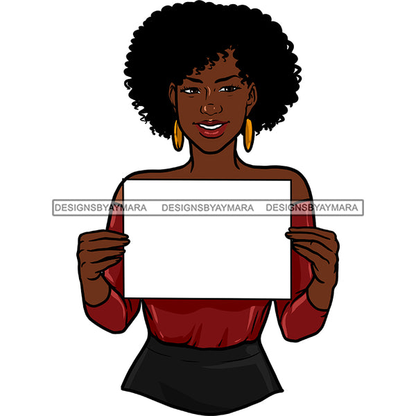 Black Queen Holding A Sign Banner Curley Afro JPG PNG  Clipart Cricut Silhouette Cut Cutting