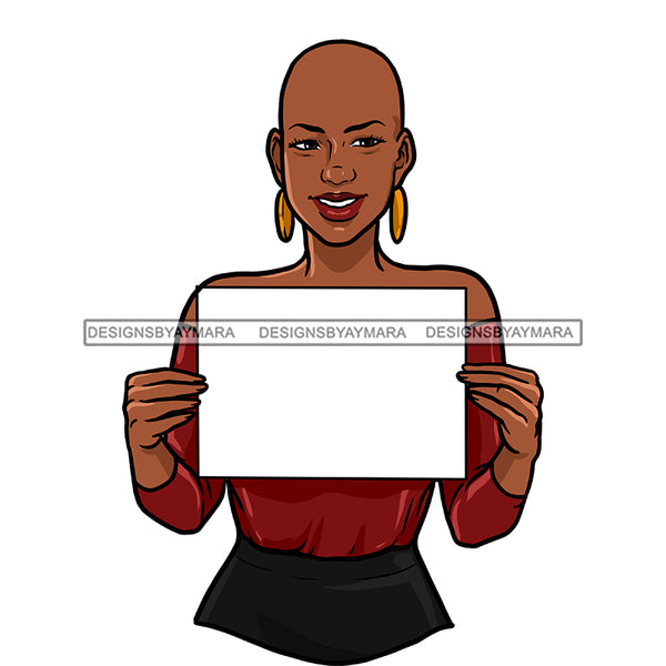 Bald Black Queen Holding A Sign Banner JPG PNG  Clipart Cricut Silhouette Cut Cutting