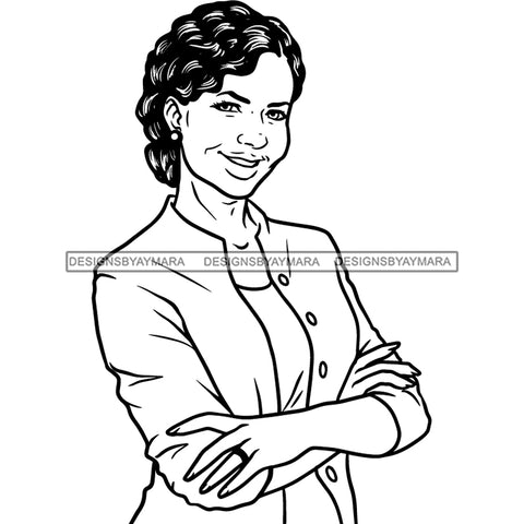 Afro Mature Woman Posing Portrait Nubian Classy Flawless Black Magic Short Curly Hairstyle B/W SVG JPG PNG Designs Cricut Silhouette Cut Cuttings
