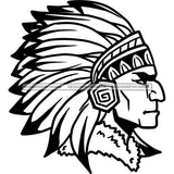 Native American Indigenous Culture Chief Profile Warrior History B/W SVG JPG PNG Vector Clipart Cricut Silhouette Cut Cutting