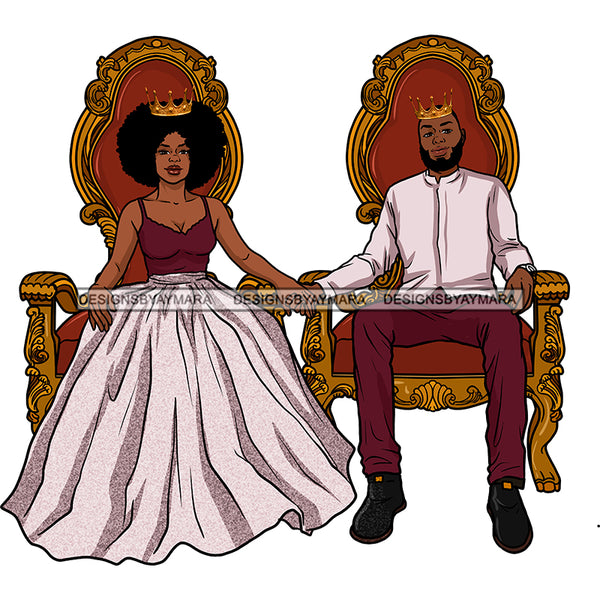 Black Bearded King Blush Jacket Maroon Burgundy Pants Queen Afro Burgundy Blush Pink Dress Sitting Throne Black Shoes Crowns  Red Cushions Skillz JPG PNG  Clipart Cricut Silhouette Cut Cutting