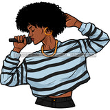 Black Singer In Blue And Black Striped Top Afro Singing   JPG PNG  Clipart Cricut Silhouette Cut Cutting