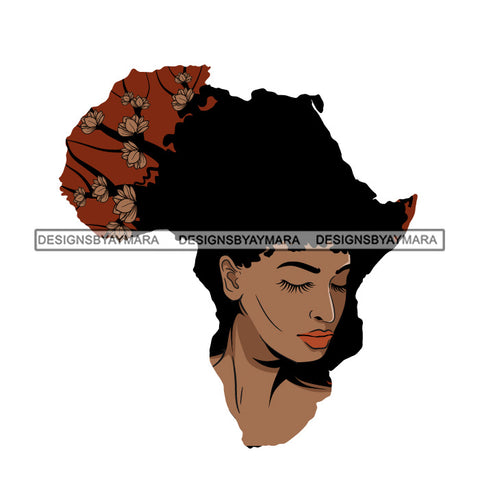 Africa Continent Map Black Woman African American Side View Country Roots SVG JPG PNG Vector Clipart Cricut Silhouette Cut Cutting