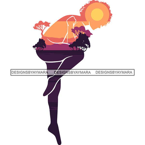 Sensual Woman Silhouette African Wildlife Proud Roots Safari Savanna Africa Continent Exotic Scenic SVG Cutting Files