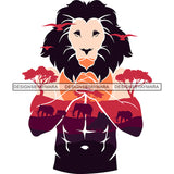 Strong Lion Man Silhouette African Wildlife Proud Roots Safari Savanna Africa Continent Exotic Scenic SVG Cutting Files
