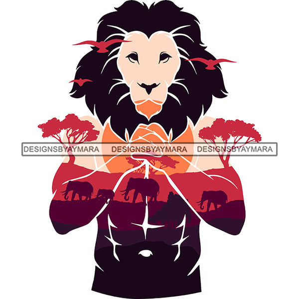 Strong Lion Man Silhouette African Wildlife Proud Roots Safari Savanna Africa Continent Exotic Scenic SVG Cutting Files