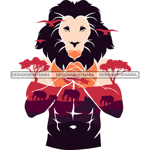 Strong Lion Man Silhouette African Wildlife Proud Roots Safari Savanna Africa Continent Exotic Scenic SVG Cutting Files