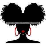 Black Silhouette Woman Afro Puffs Red Lips Red Hoops SVG JPG PNG Vector Clipart Cricut Silhouette Cut Cutting