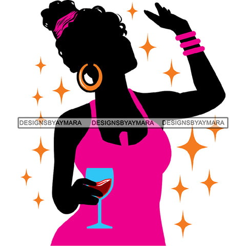 Afro Woman Silhouette Drinking Wine Relax Chilling Stress Free .SVG Cutting Files For Silhouette and Cricut and More!