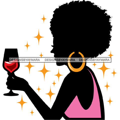 Afro Woman Silhouette Drinking Wine Relax Chilling Stress Free .SVG Cutting Files For Silhouette and Cricut and More!