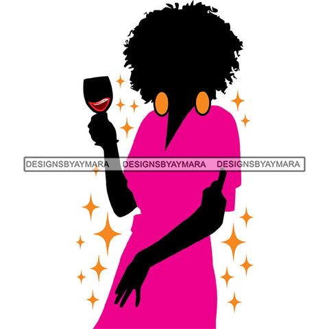 Afro Woman Silhouette Drinking Wine Relax Chilling Stress Free .SVG Cutting Files For Silhouette and Cricut and More!