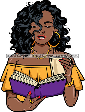 Afro Lola Reading A Book Education Smart Woman Drinking Coffee .SVG Cutting Files For Silhouette Cricut and More!