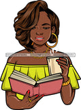 Afro Lola Reading A Book Education Smart Woman Drinking Coffee .SVG Cutting Files For Silhouette Cricut and More!
