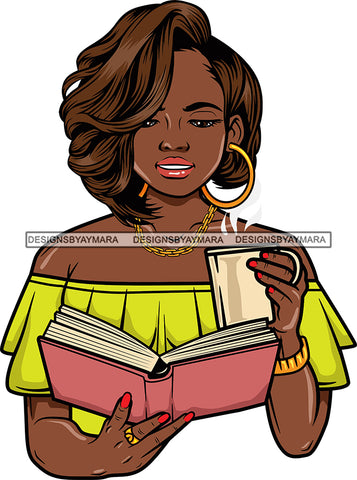 Afro Lola Reading A Book Education Smart Woman Drinking Coffee .SVG Cutting Files For Silhouette Cricut and More!