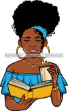 Afro Lola Reading A Book Education Smart Woman Drinking Coffee .SVG Cutting Files For Silhouette Cricut and More!
