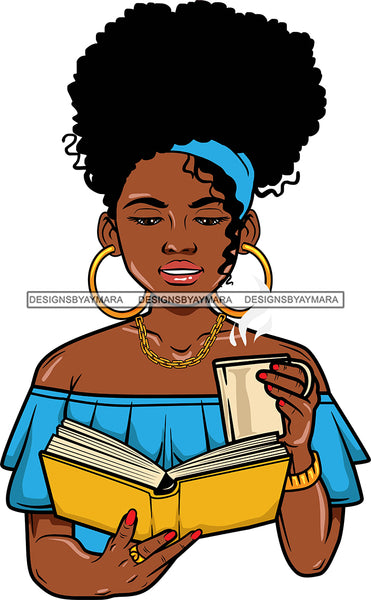 Afro Lola Reading A Book Education Smart Woman Drinking Coffee .SVG Cutting Files For Silhouette Cricut and More!