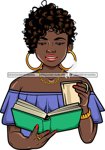 Afro Lola Reading A Book Education Smart Woman Drinking Coffee .SVG Cutting Files For Silhouette Cricut and More!