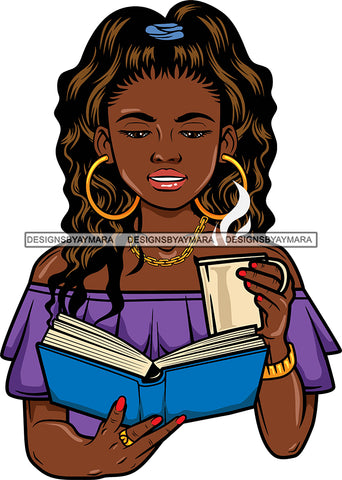Afro Lola Reading A Book Education Smart Woman Drinking Coffee .SVG Cutting Files For Silhouette Cricut and More!