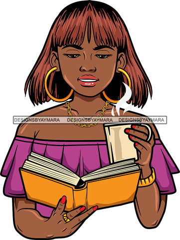 Afro Lola Reading A Book Education Smart Woman Drinking Coffee .SVG Cutting Files For Silhouette Cricut and More!