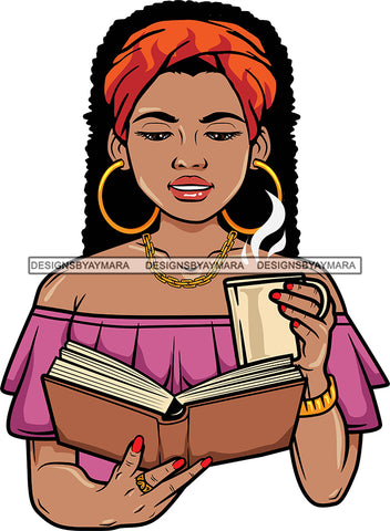 Afro Lola Reading A Book Education Smart Woman Drinking Coffee .SVG Cutting Files For Silhouette Cricut and More!