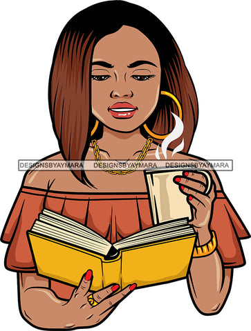 Afro Lola Reading A Book Education Smart Woman Drinking Coffee .SVG Cutting Files For Silhouette Cricut and More!