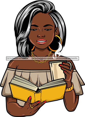 Afro Lola Reading A Book Education Smart Woman Drinking Coffee .SVG Cutting Files For Silhouette Cricut and More!