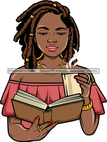 Afro Lola Reading A Book Education Smart Woman Drinking Coffee .SVG Cutting Files For Silhouette Cricut and More!