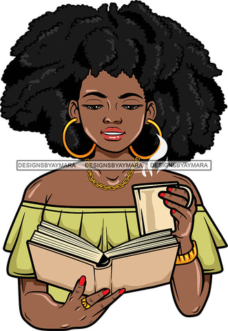 Afro Lola Reading A Book Education Smart Woman Drinking Coffee .SVG Cutting Files For Silhouette Cricut and More!
