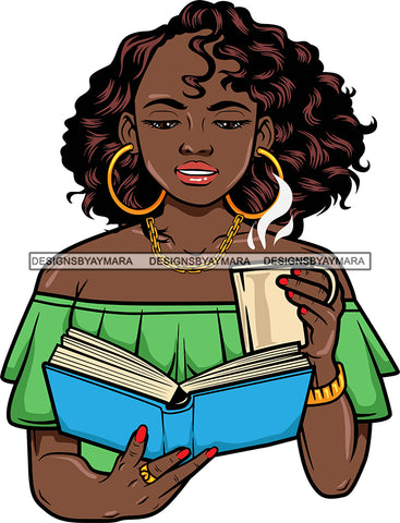 Afro Lola Reading A Book Education Smart Woman Drinking Coffee .SVG Cutting Files For Silhouette Cricut and More!