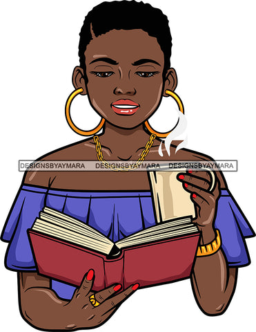 Afro Lola Reading A Book Education Smart Woman Drinking Coffee .SVG Cutting Files For Silhouette Cricut and More!