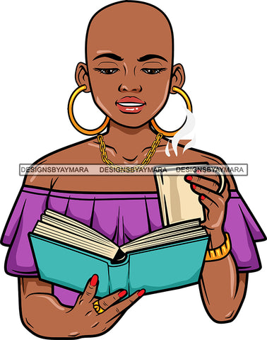 Afro Lola Reading A Book Education Smart Woman Drinking Coffee .SVG Cutting Files For Silhouette Cricut and More!