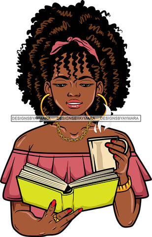 Afro Lola Reading A Book Education Smart Woman Drinking Coffee .SVG Cutting Files For Silhouette Cricut and More!