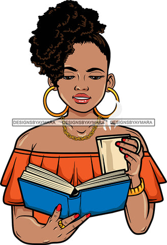 Afro Lola Reading A Book Education Smart Woman Drinking Coffee .SVG Cutting Files For Silhouette Cricut and More!