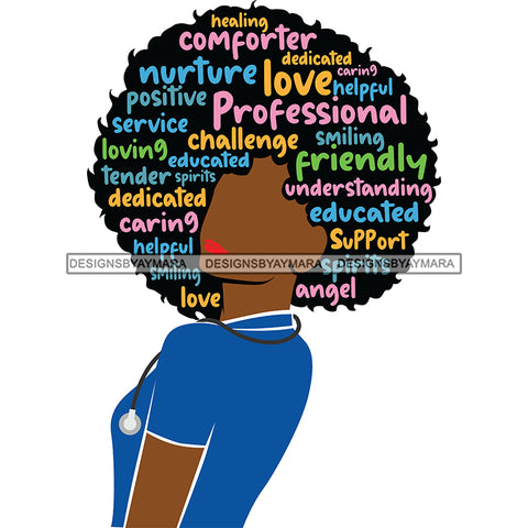 Black Nurse Words Nurturer Comforter Dedicated  SVG JPG PNG Vector Clipart Cricut Silhouette Cut Cutting