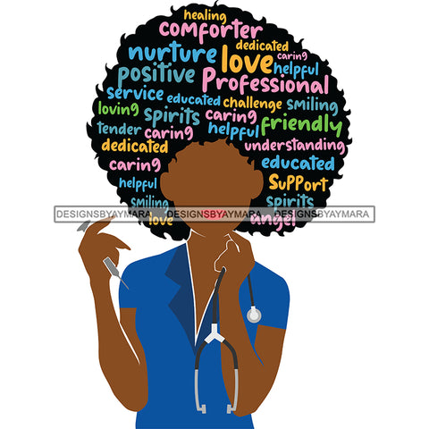 Black Nurse Words Nurturer Comforter Dedicated Blue Scrubs SVG JPG PNG Vector Clipart Cricut Silhouette Cut Cutting