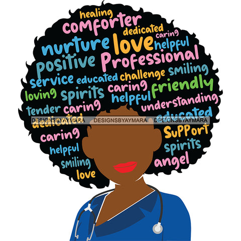 Black Nurse Words Nurturer Comforter Dedicated Blue Scrubs SVG JPG PNG Vector Clipart Cricut Silhouette Cut Cutting