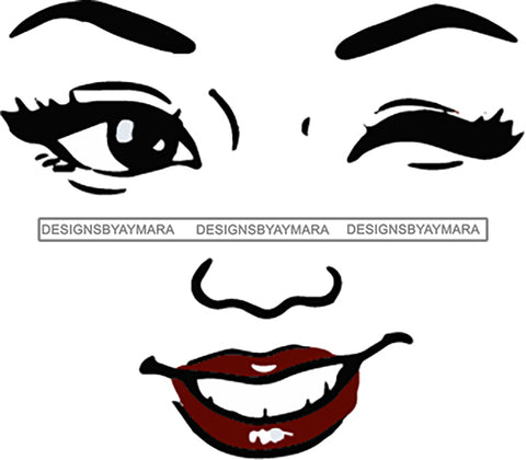 Face Outline Wink Red Lips  SVG JPG PNG Vector Clipart Cricut Silhouette Cut Cutting