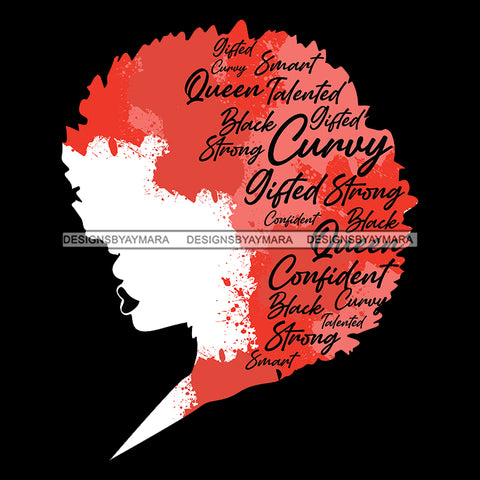 Red Pink Hair Curvy Queen Gifted Diva  Silhouette SVG JPG PNG Vector Clipart Cricut Silhouette Cut Cutting