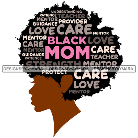 Afro Woman Black Mom Profile Life Quotes Thoughts Educator SVG Cutting Files For Silhouette Cricut