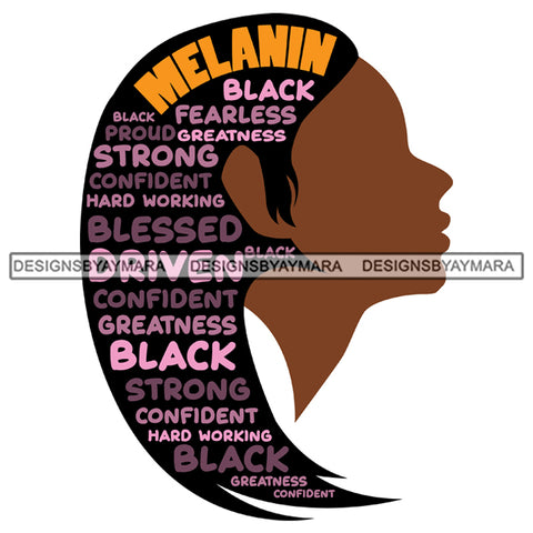 Afro Woman Black Profile Life Quotes Proud Melanin Fearless SVG Cutting Files For Silhouette Cricut