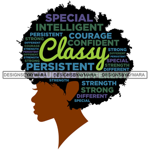 Afro Woman Black Profile Life Quotes Courage Classy Persistent SVG Cutting Files For Silhouette Cricut