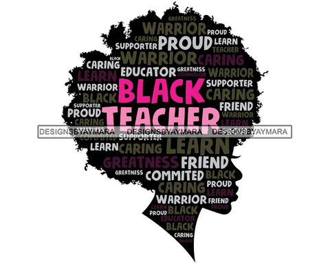 Afro Woman Silhouette Black Teacher Proud Warrior African American Female SVG Cutting Files For Silhouette Cricut and More
