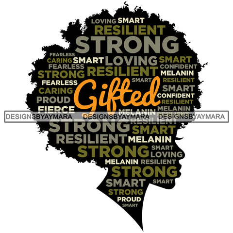 Afro Woman Black Profile Life Quotes Strong Smart Gifted SVG Cutting Files For Silhouette Cricut