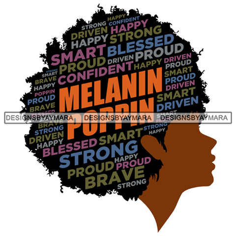 Afro Woman Black Profile Life Quotes Proud  Melanin Poppin SVG Cutting Files For Silhouette Cricut