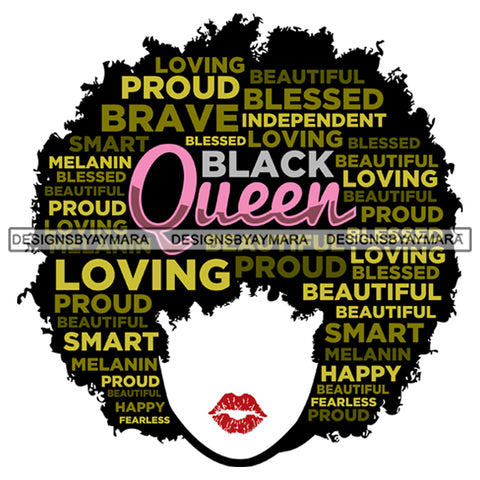 Afro Woman Black Proud Queen Life Quotes SVG Cutting Files For Silhouette Cricut
