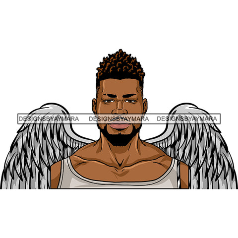 Black Handsome Angel Wings Muscular Beard Tank Top Fashion Style SVG JPG PNG Vector Clipart Cricut Silhouette Cut Cutting
