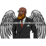 Black Handsome Angel Wings Bearded Bald Elegant Suit Glasses Fashion Style SVG JPG PNG Vector Clipart Cricut Silhouette Cut Cutting