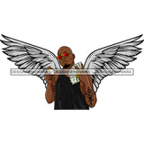 Black Handsome Angel Wings Holding Money Dollar Sign Rings Sunglasses Style SVG JPG PNG Vector Clipart Cricut Silhouette Cut Cutting